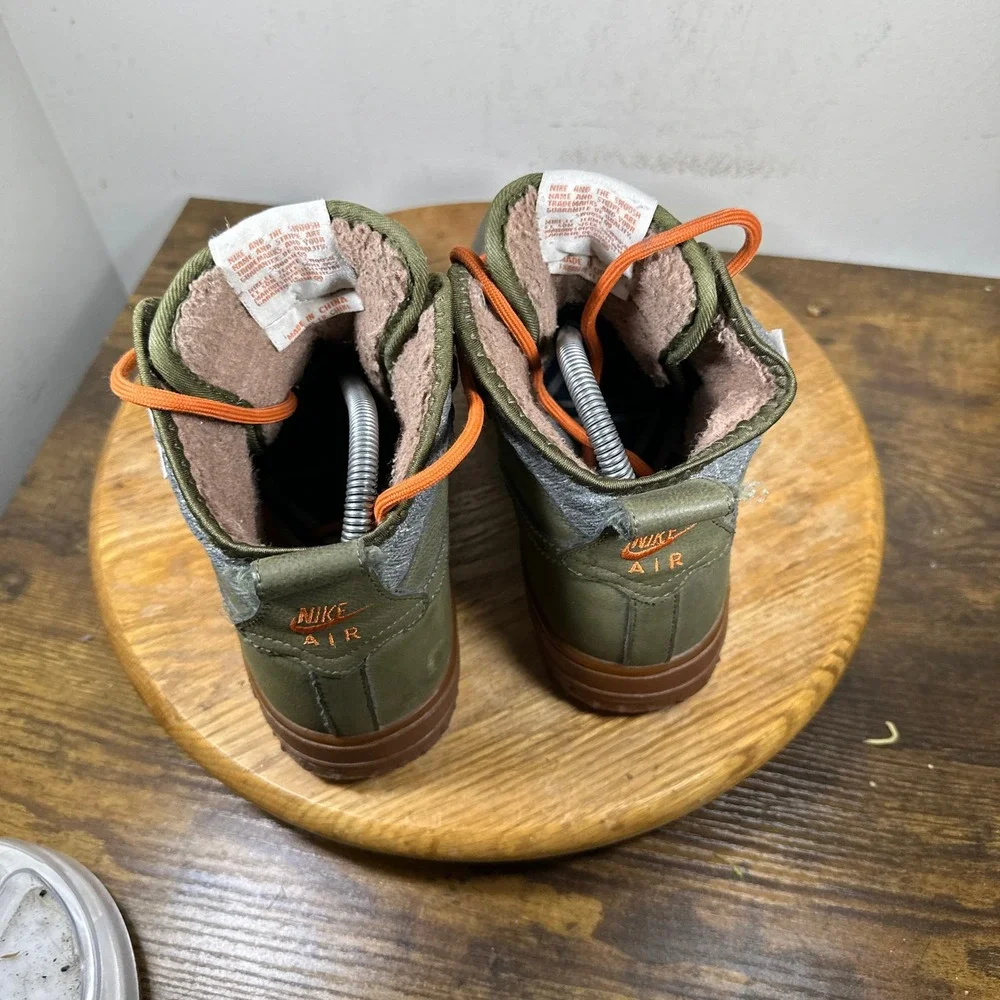 Nike Air Force 1 Duckboot Dark Loden Green Orange 444745-300 Mens 8 Winter Boots